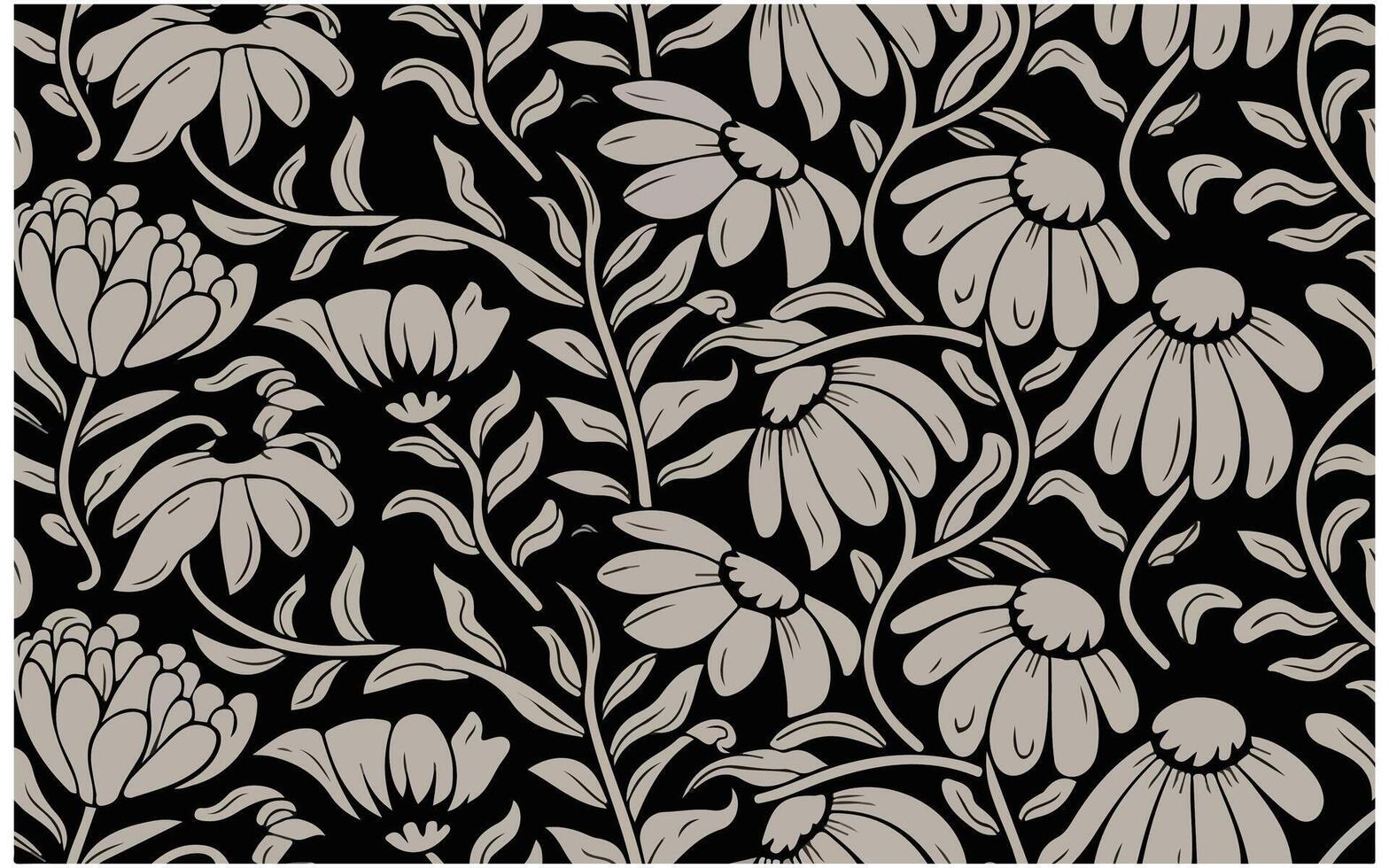 Abstract Flower Seamless Pattern with Brush Strokes vector