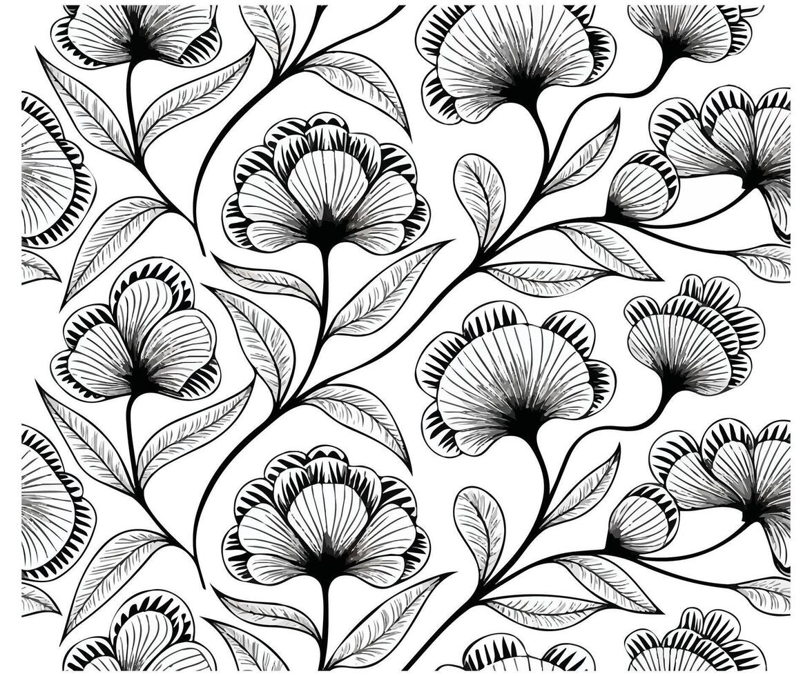 Abstract Floral Seamless Pattern with Dots Flowers and Leaves vector