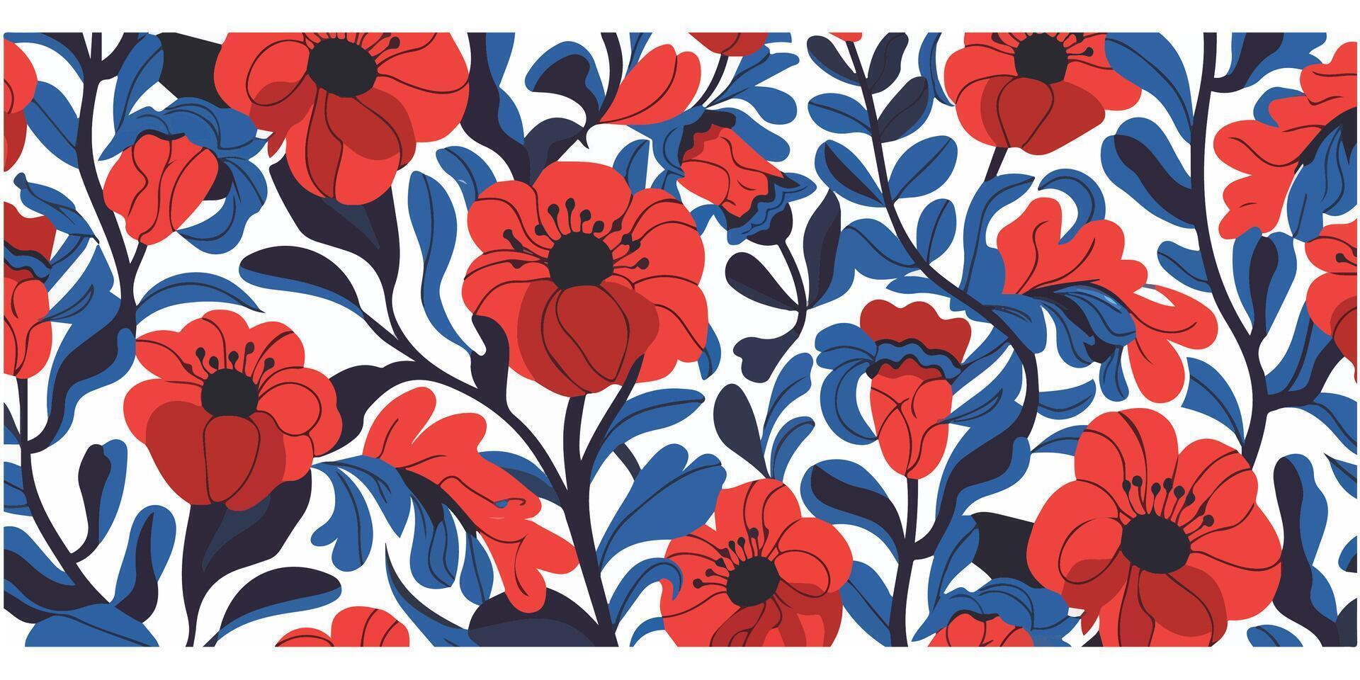 Matisse Style Flower Seamless Pattern vector