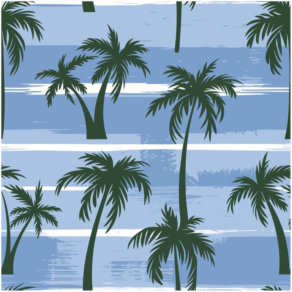 Watercolor Tie-Dye Stripes with Palm Trees Silhouettes Seamless Pattern vector