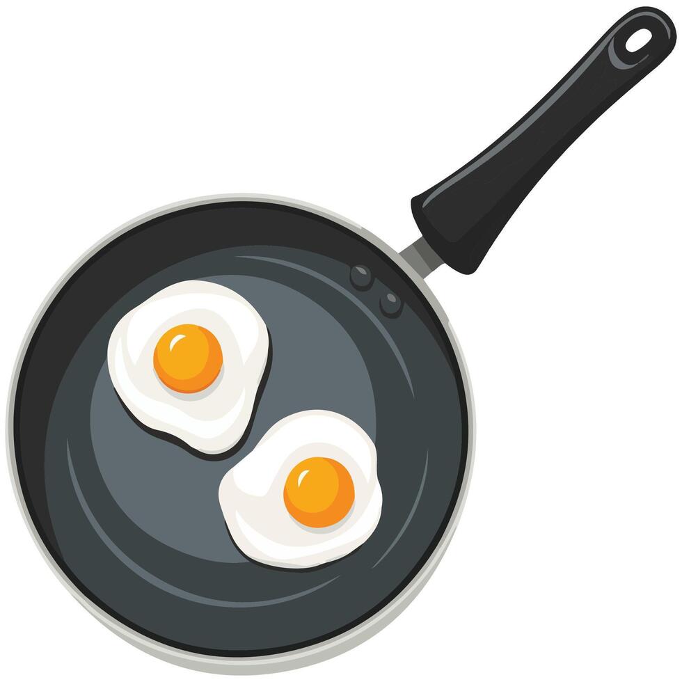 Fried Eggs in Frying Pan Flat Style Kitchen Icon vector