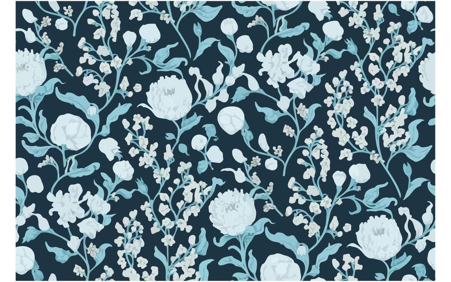 Bicolor Floral Silhouette Seamless Pattern with Leaves vector