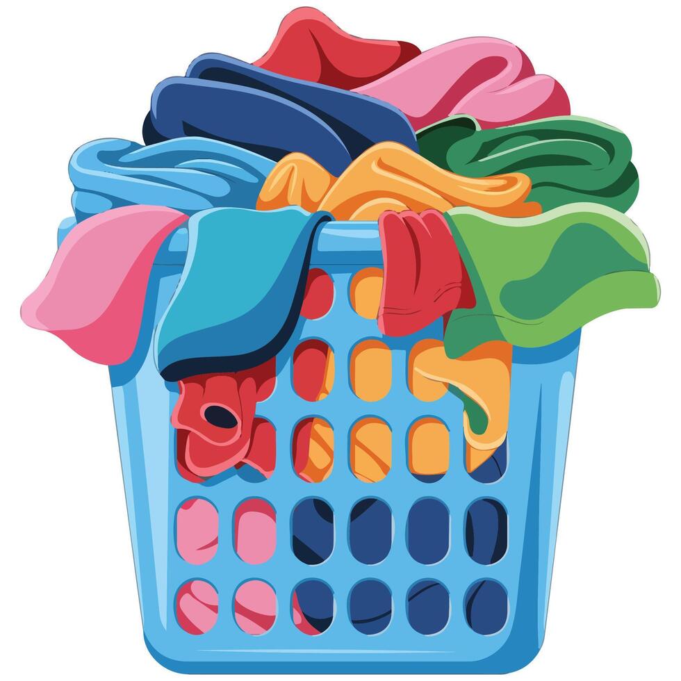 Laundry Basket with Linens Flat Style Illustration vector