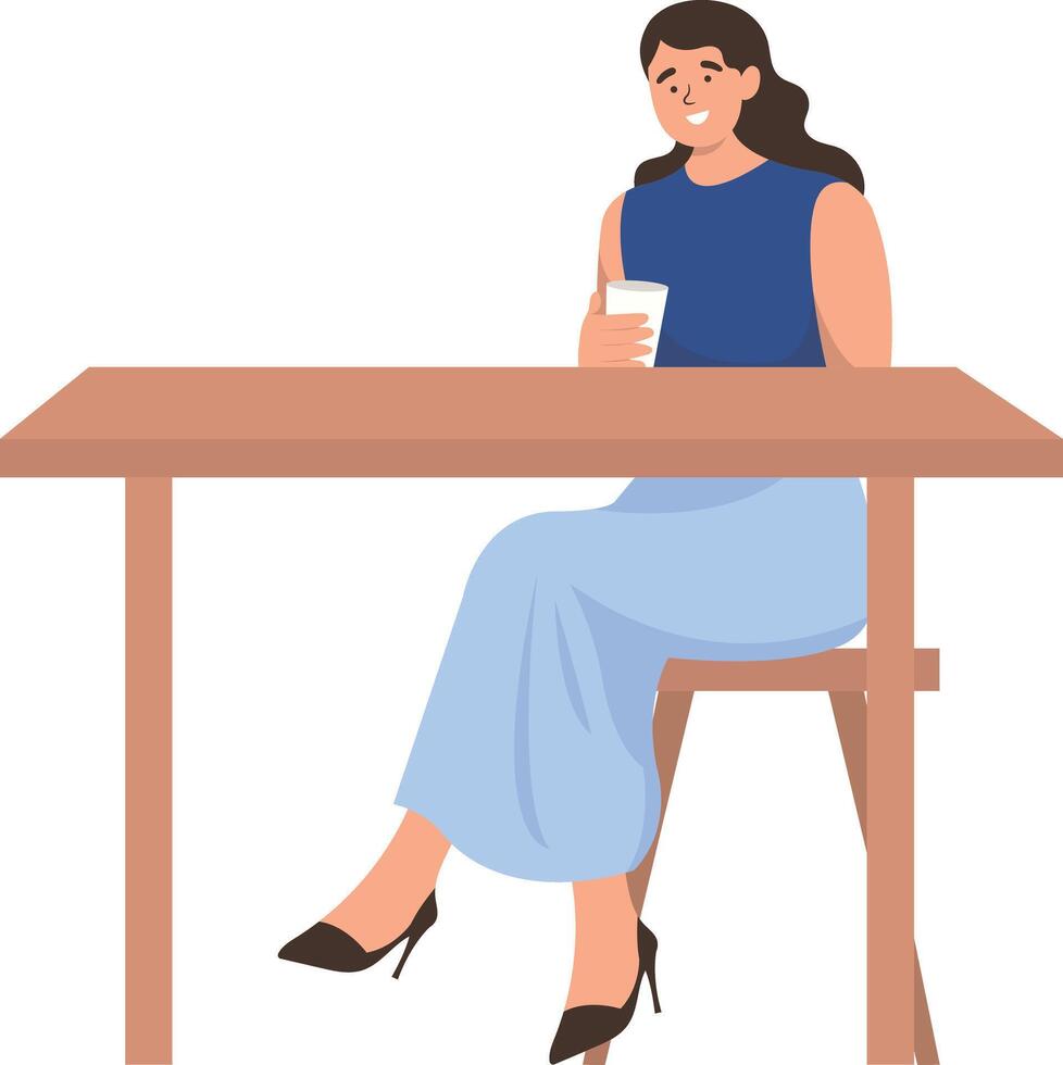 Happy Person Character Sitting in Cafe with Cartoon Design. vector