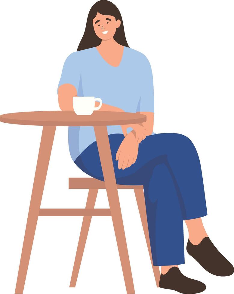 Happy Person Character Sitting in Cafe with Flat Design vector