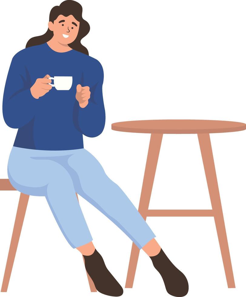 Happy Person Character Sitting in Cafe. vector