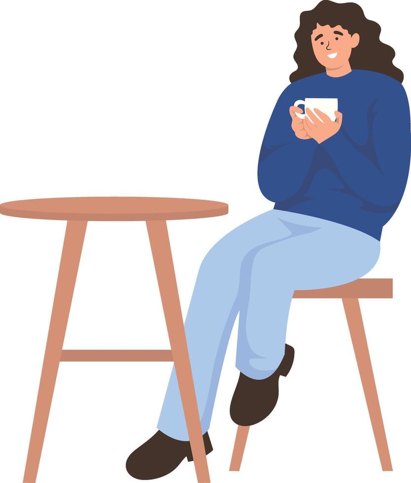 Happy Person Character Sitting in Cafe vector