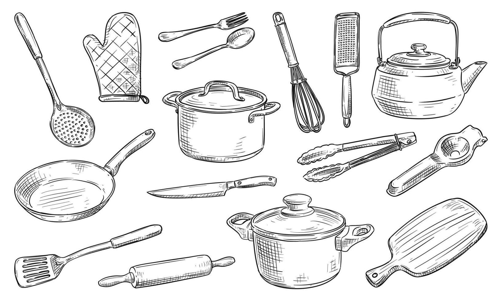 kitchen tools handdrawn collection vector