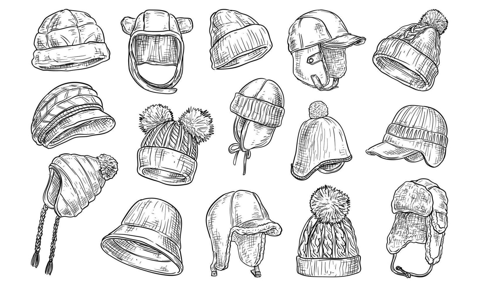 cold winter hat handdrawn collection vector