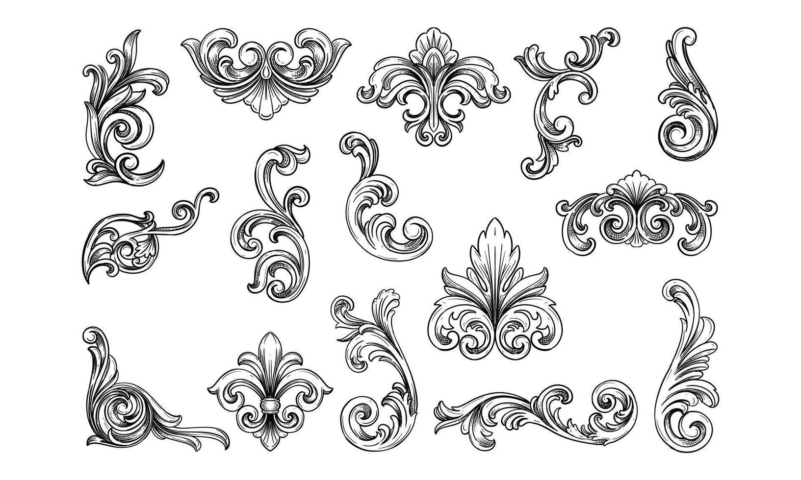 ornamental border baroque handdrawn collection vector
