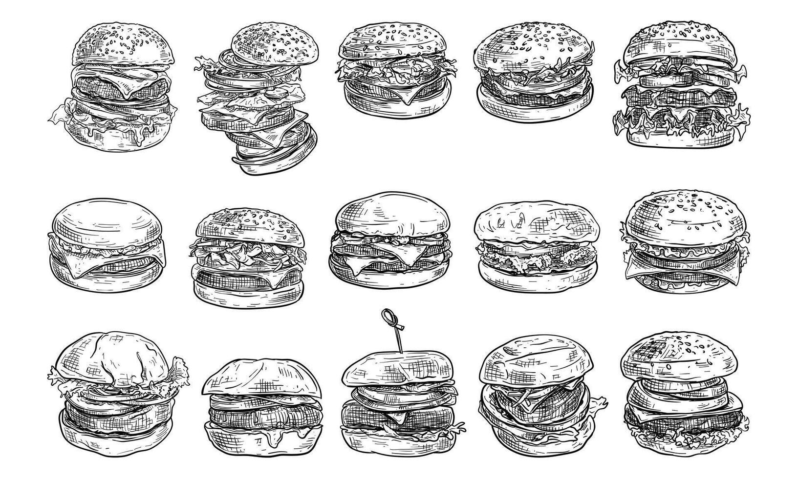 burgers handdrawn collection vector
