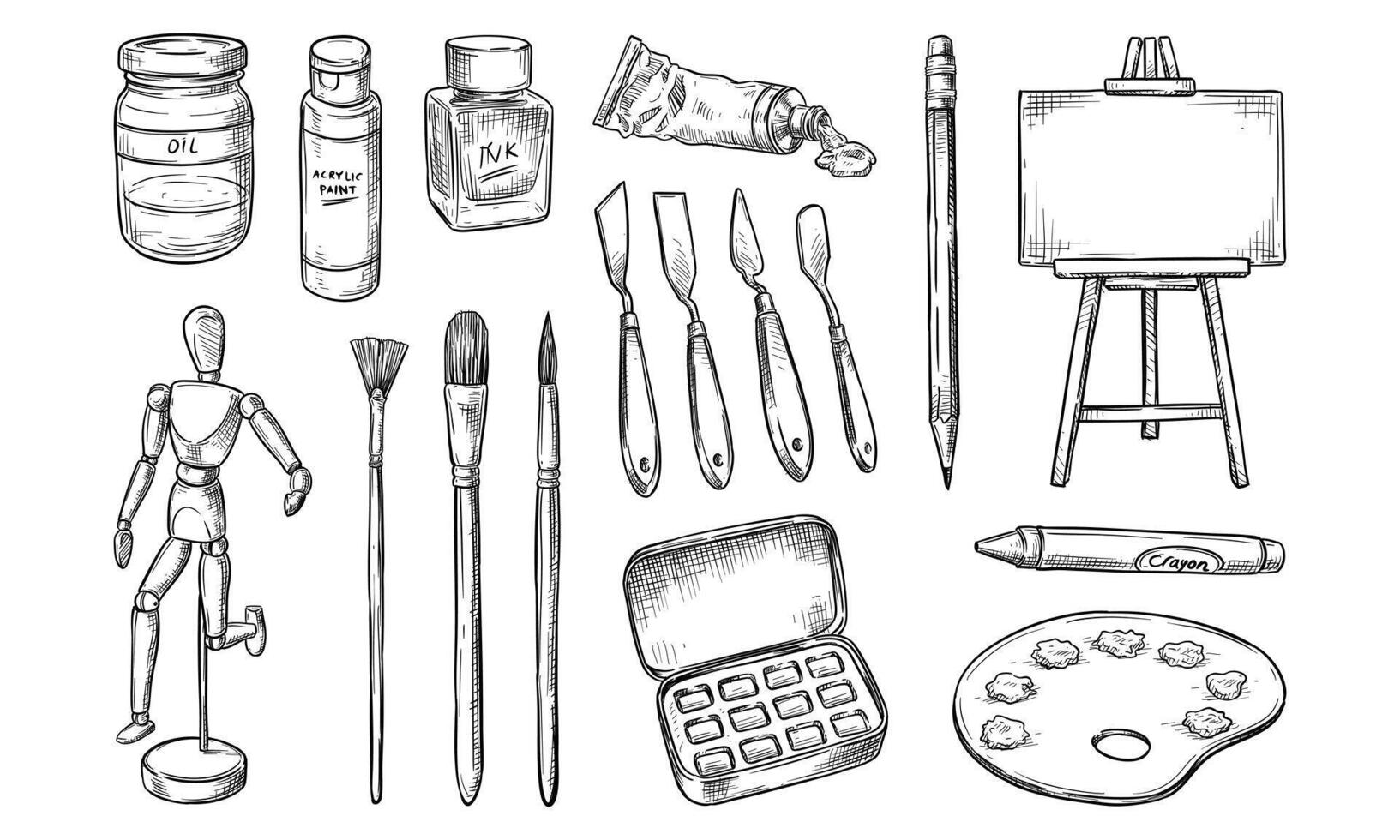 Handdrawn Art Tools Collection vector