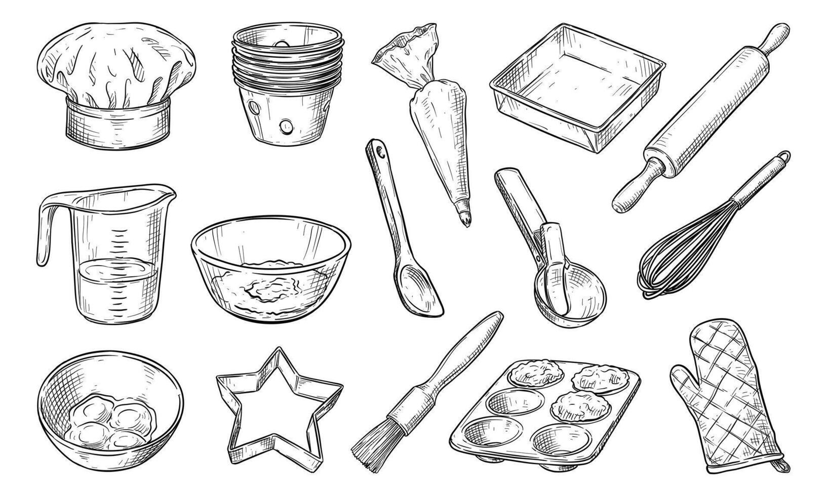 Handdrawn Baking Tools Collection vector