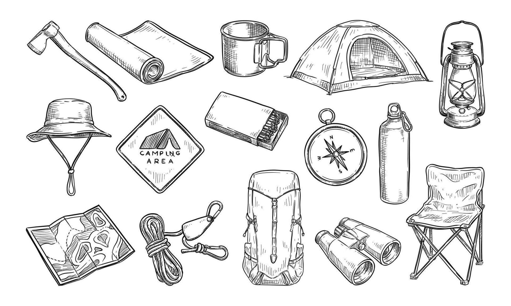 Handdrawn Camping Gear Collection vector