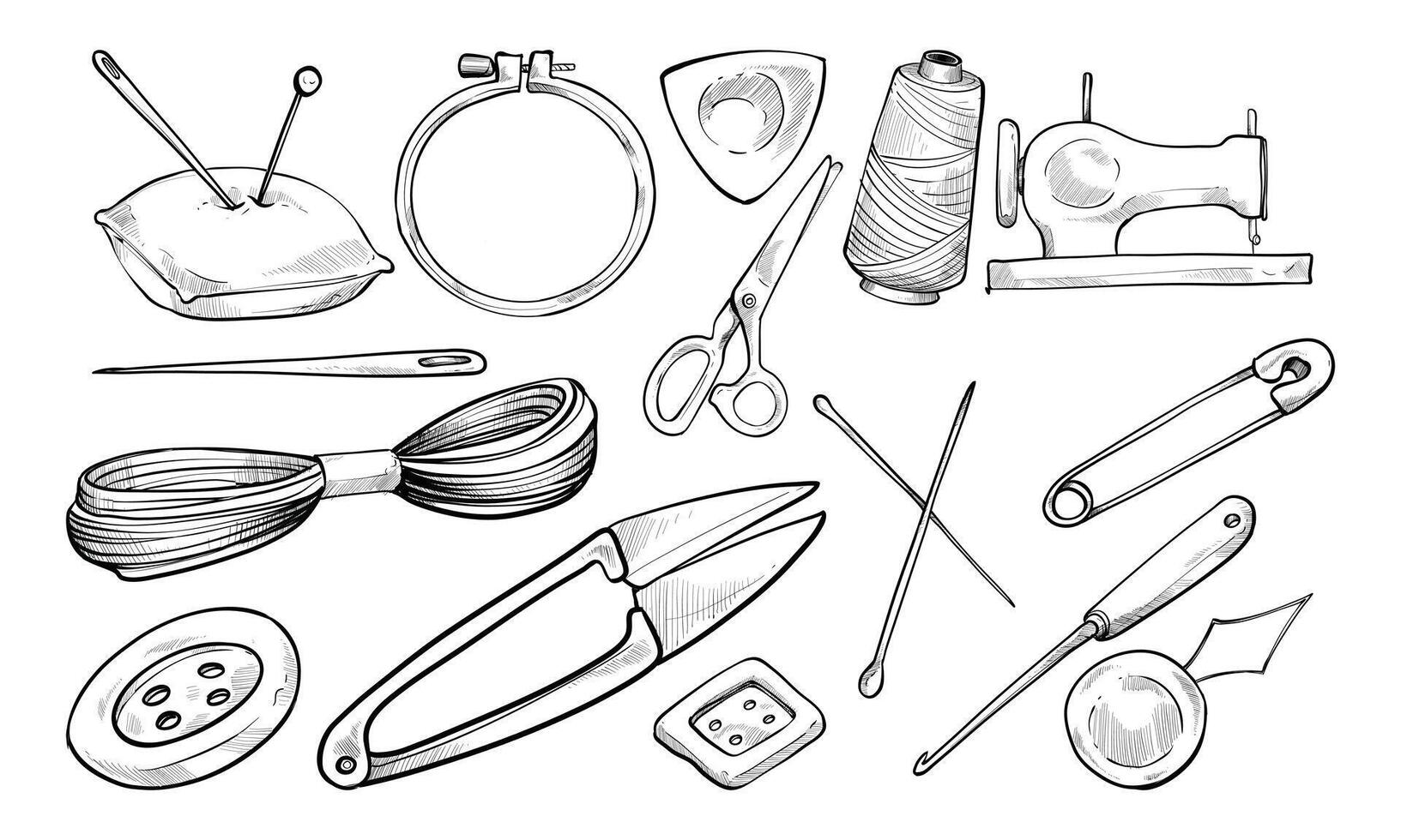sewing hobby handdrawn collection vector