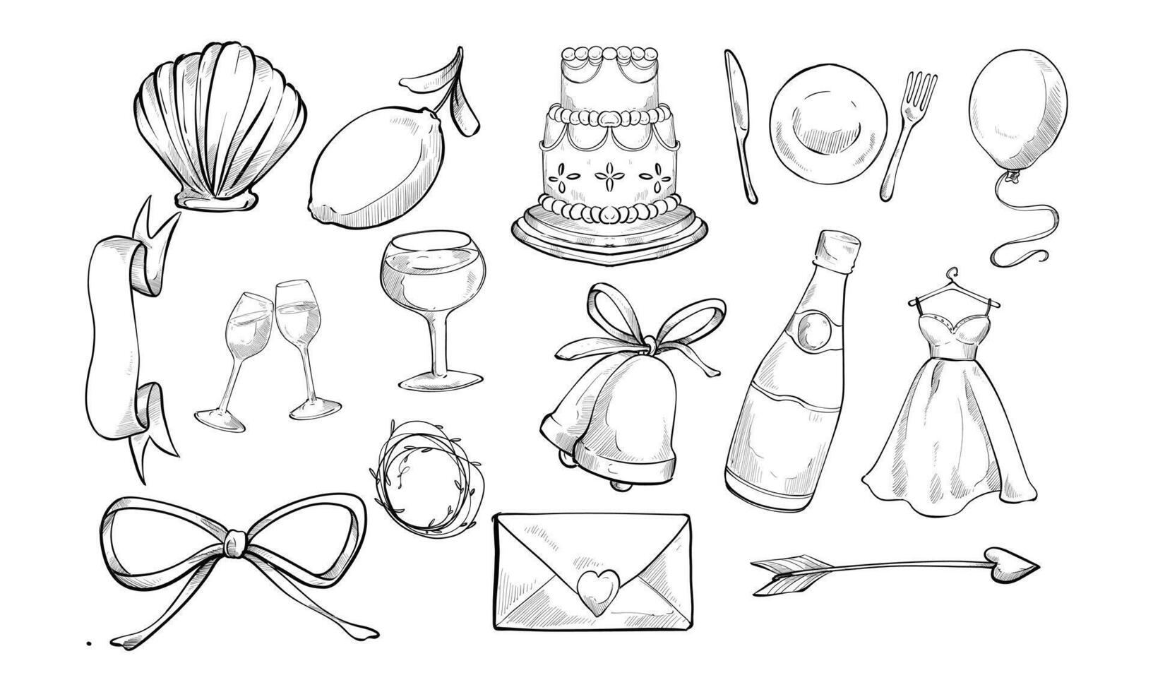 wedding handdrawn collection vector