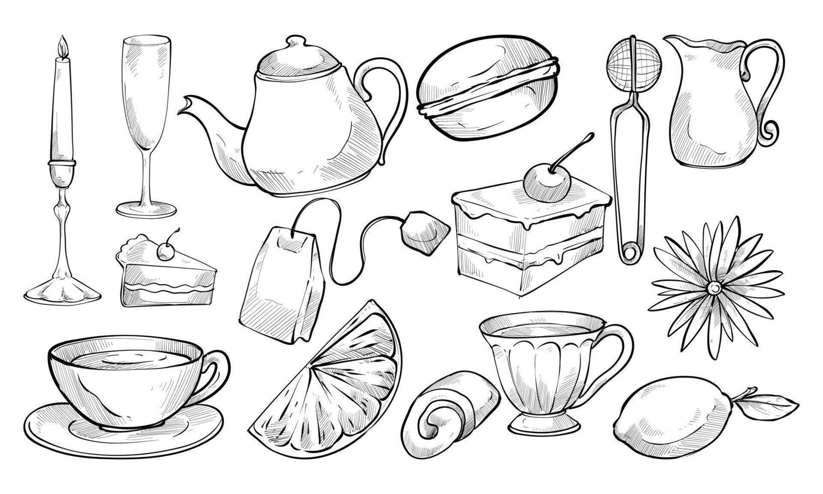 happy sparkling afternoon tea handdrawn collection vector