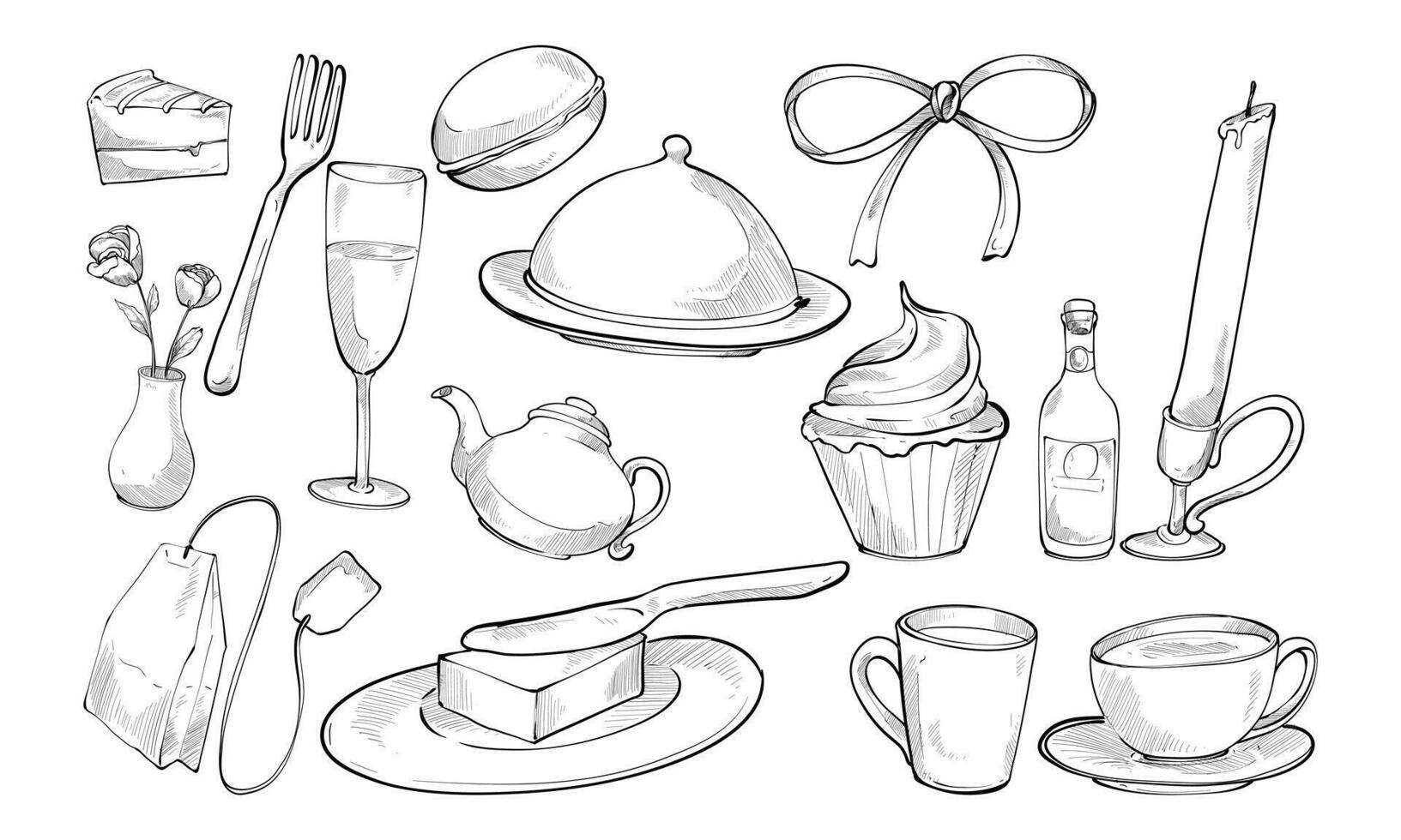 sparkling afternoon tea party handdrawn collection vector