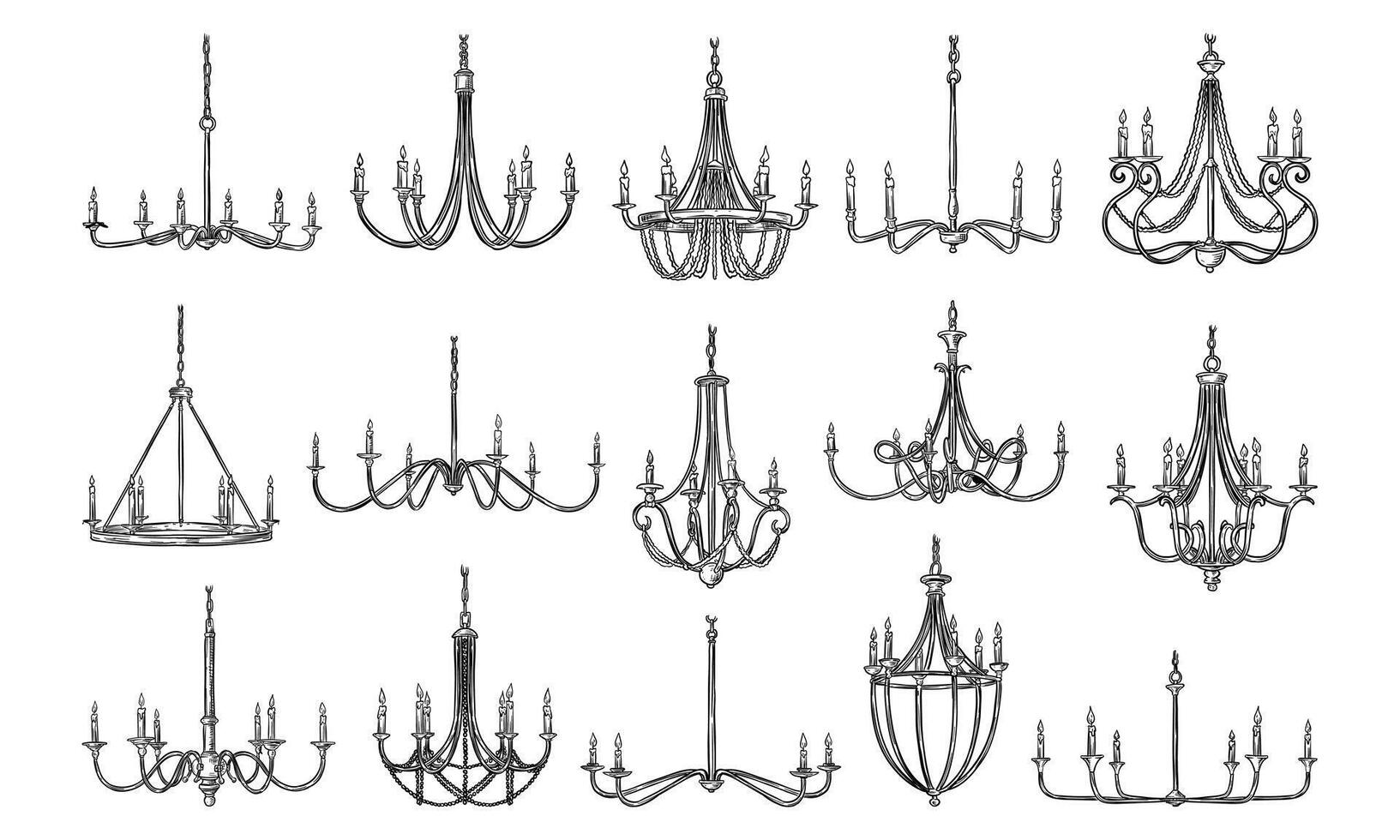 Luxurious Chandelier Handdrawn Collection vector
