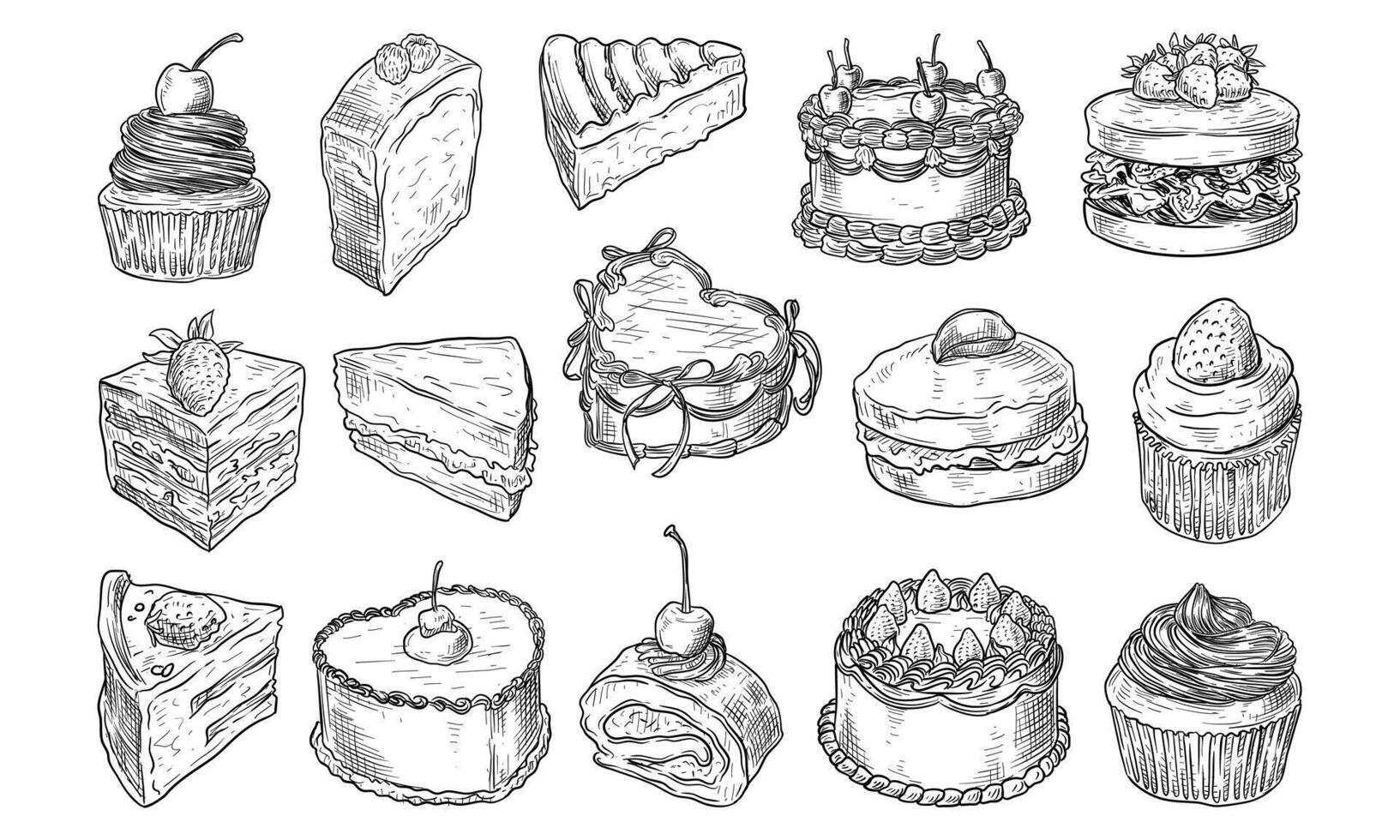 Sweet Dessert Cake Handdrawn Collection vector