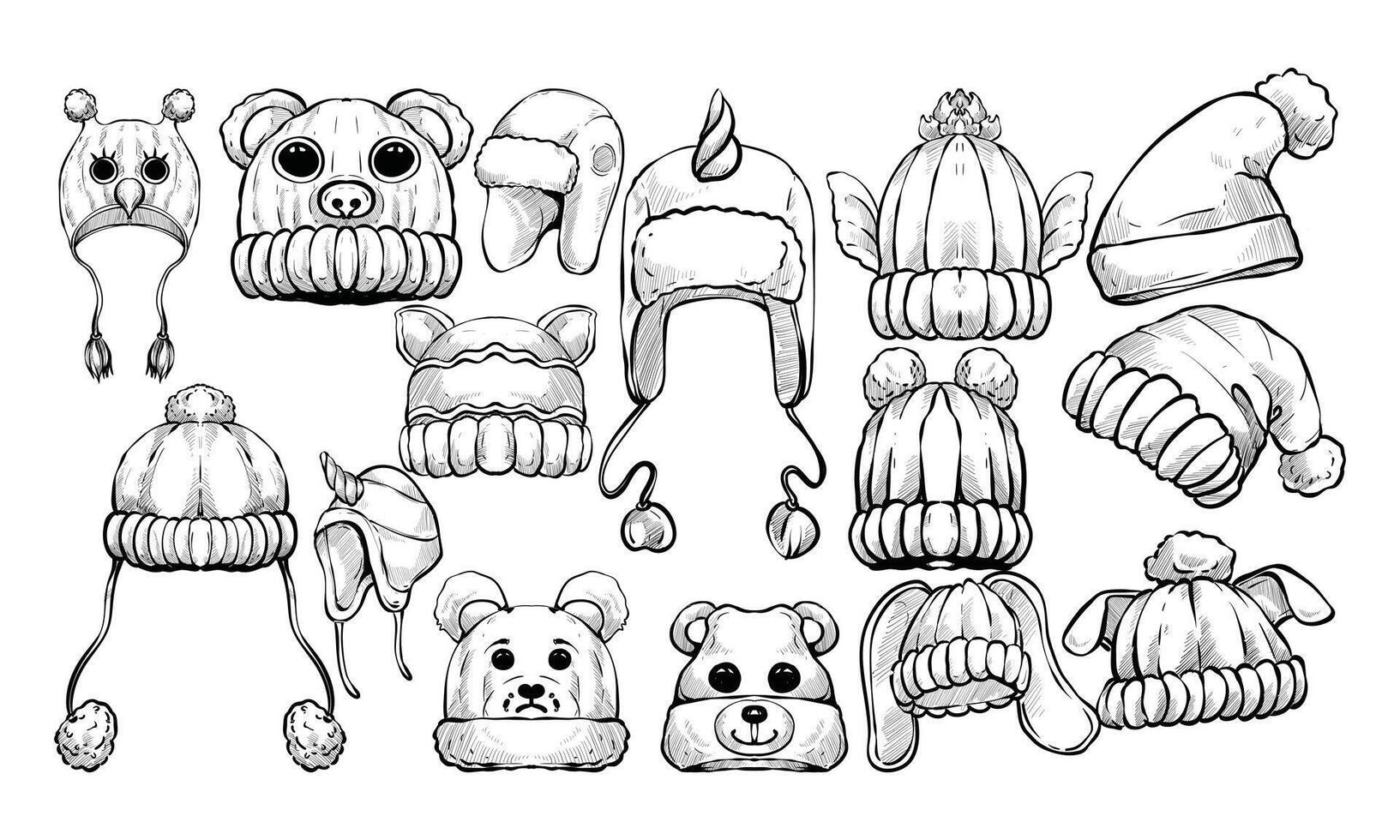 Cute Winter Hat handdrawn collection vector