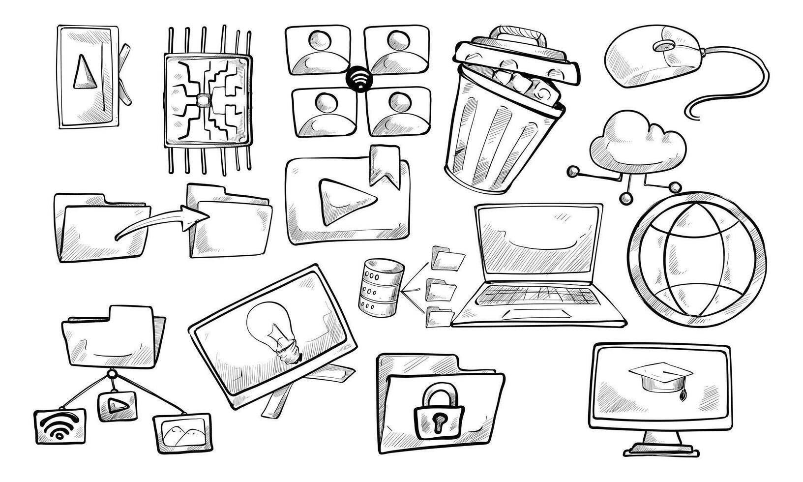 computer education handdrawn collection vector