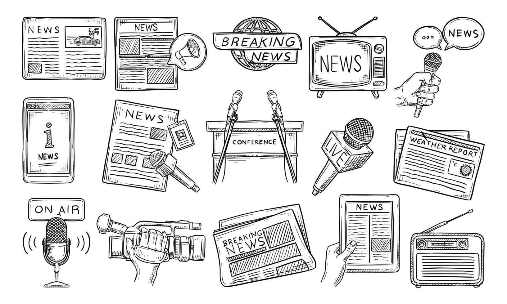 news and media handdrawn collection vector