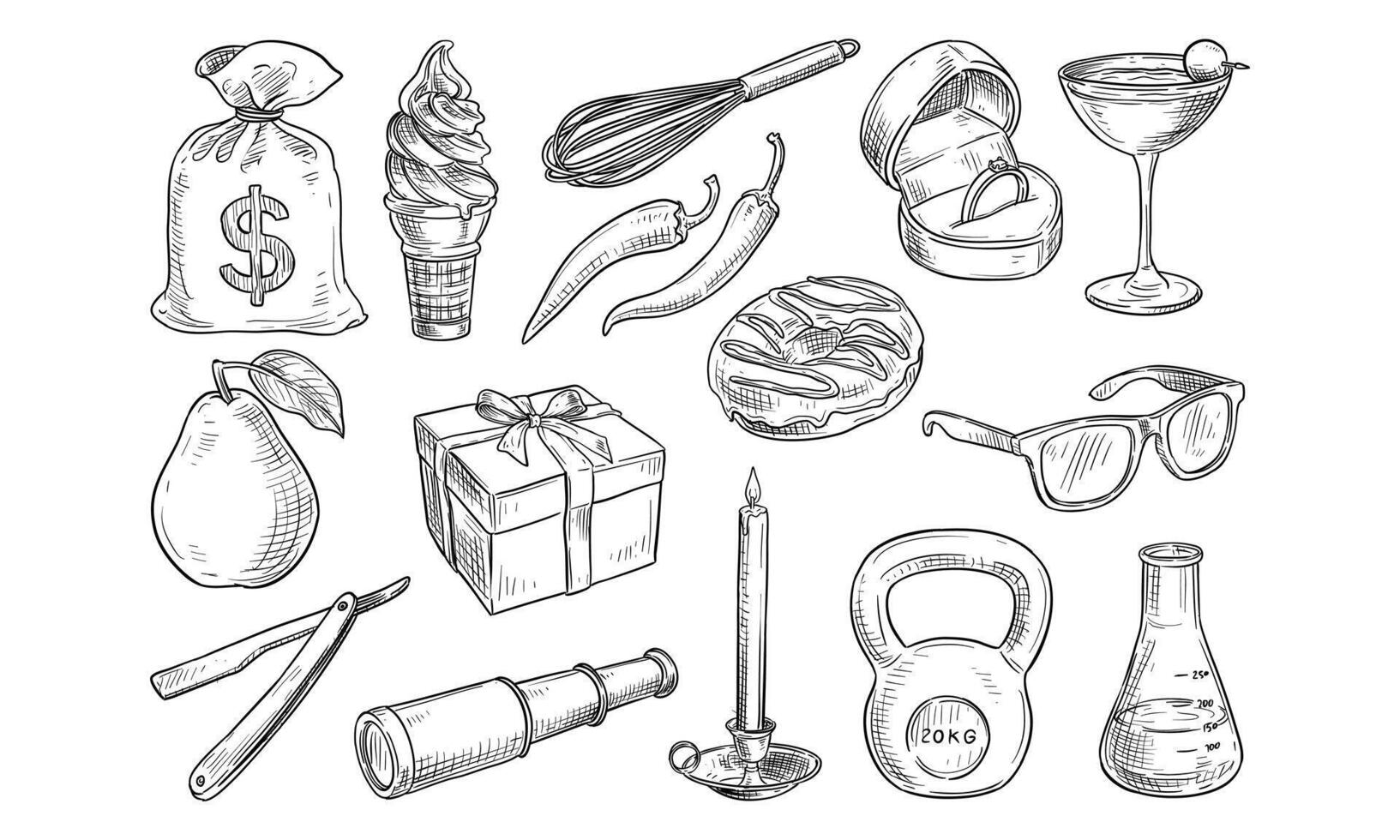 miscellaneous object handdrawn collection vector