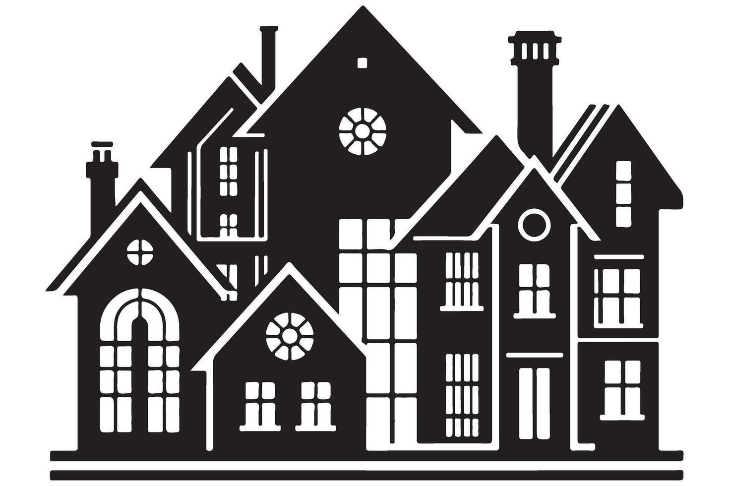 Silhouette Graphic of Grouped Residences and Architecture Illustration vector