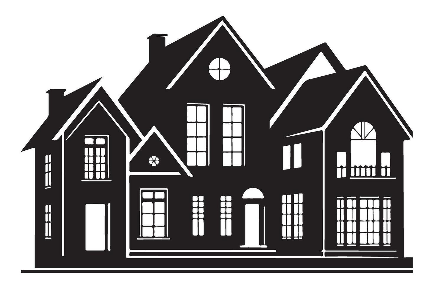 Detailed mansion black silhouette home architecture representation vector