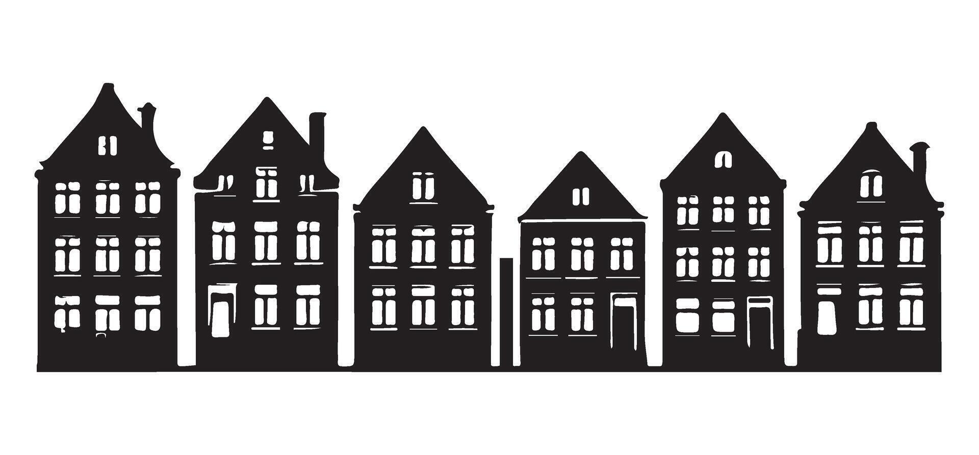 European Townhouse Silhouette Illustration for Architecture Design vector