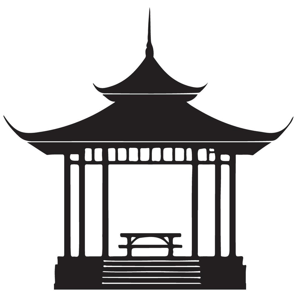 Silhouette Asian Pagoda Art Graphic Black and White vector
