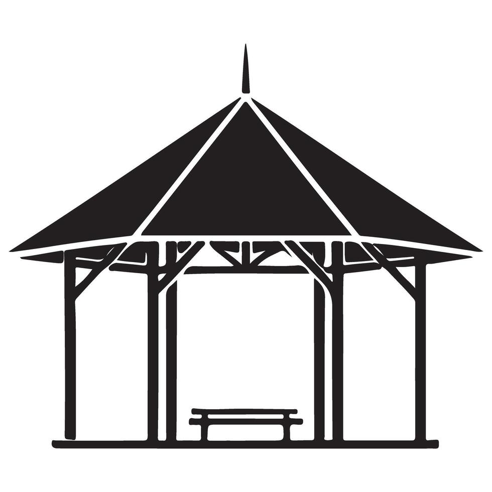 Serene Gazebo Silhouette Illustration for Garden and Landscape Design vector