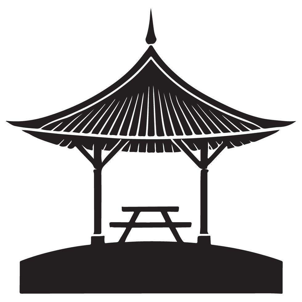 Tranquil Gazebo Silhouette Illustration Picnic Area Landscape Design vector