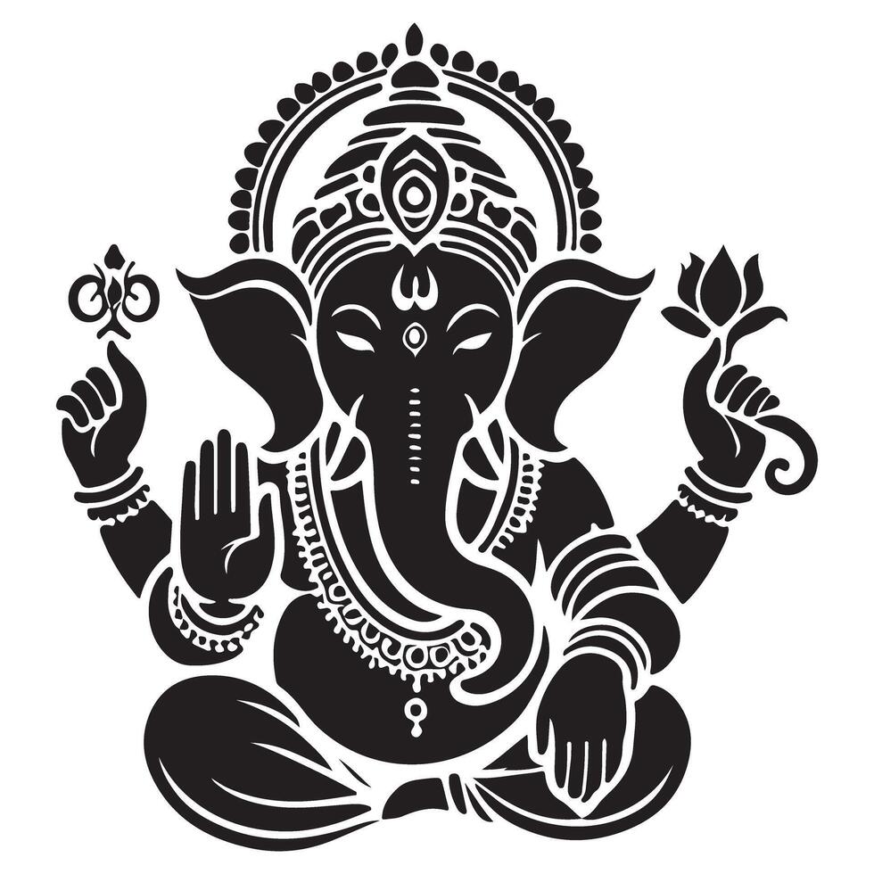 Lord Ganesha Intricate Silhouette Illustration for Hindu Culture vector