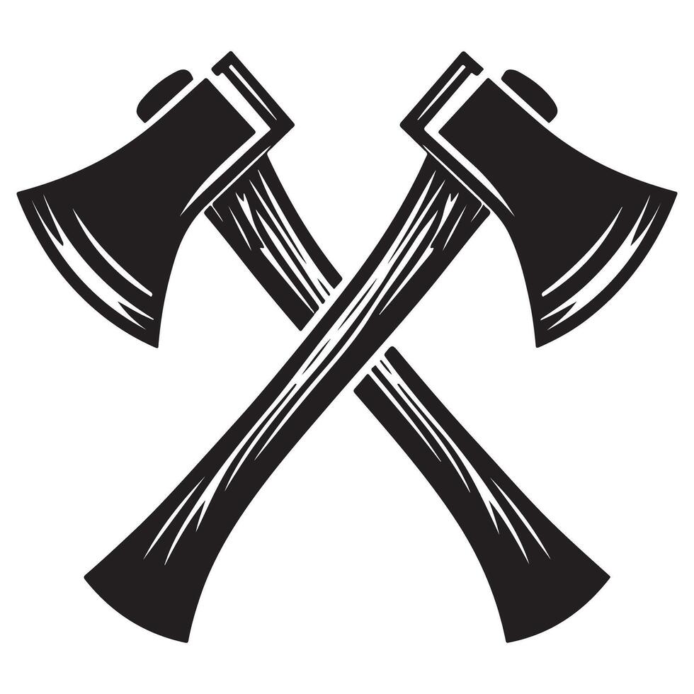 Crossed Axes Black Silhouette Image for Lumberjack Designs vector