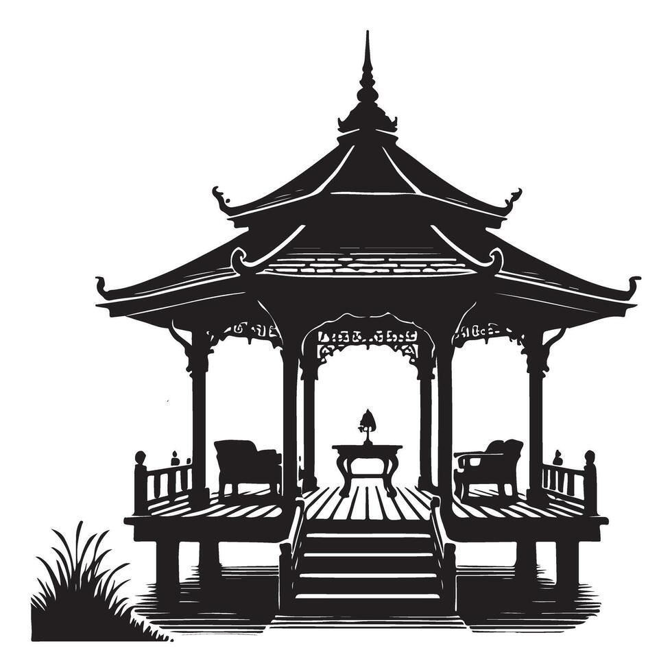 Detailed Gazebo Illustration Outdoor Structure Landscape Design vector