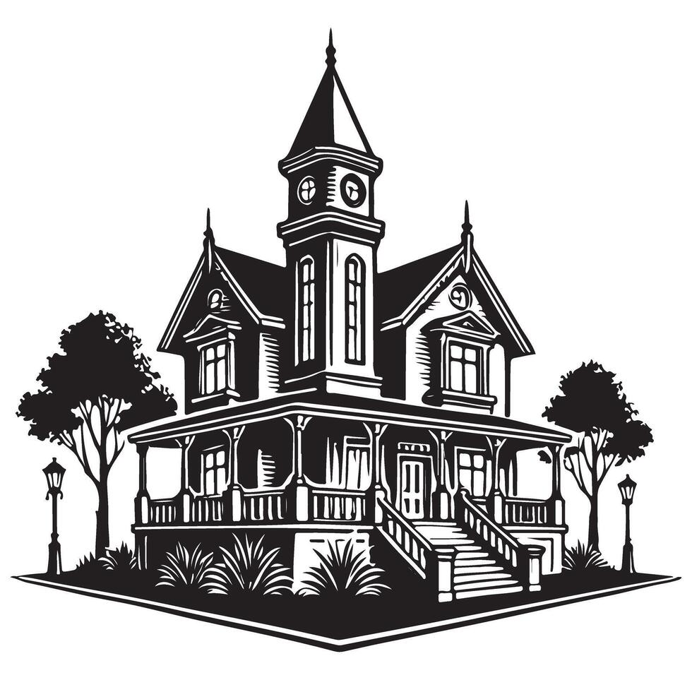 Victorian House Silhouette Illustration for Architecture Design vector