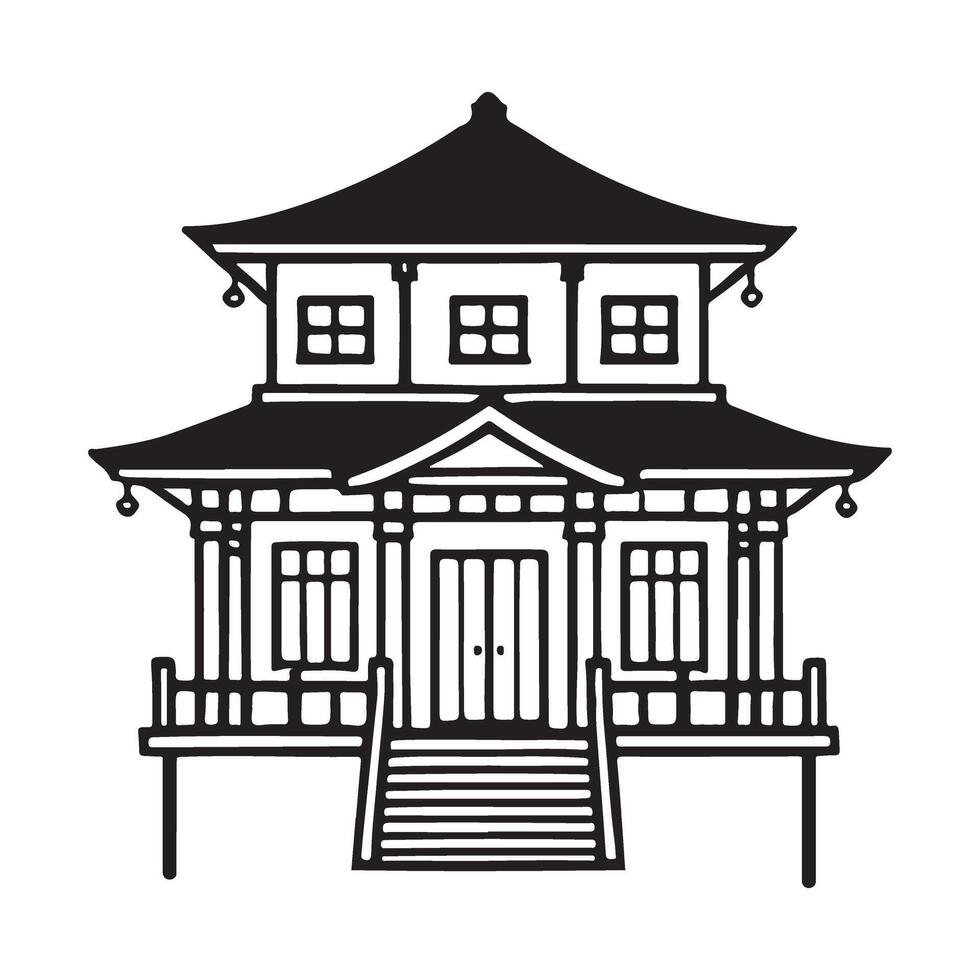 Serene Japanese House Silhouette for Cultural Design Projects vector