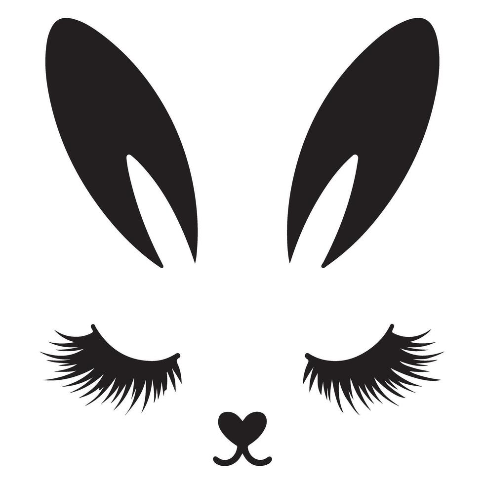 Cute Rabbit Face Silhouette with Lashes Art for Easter Designs vector