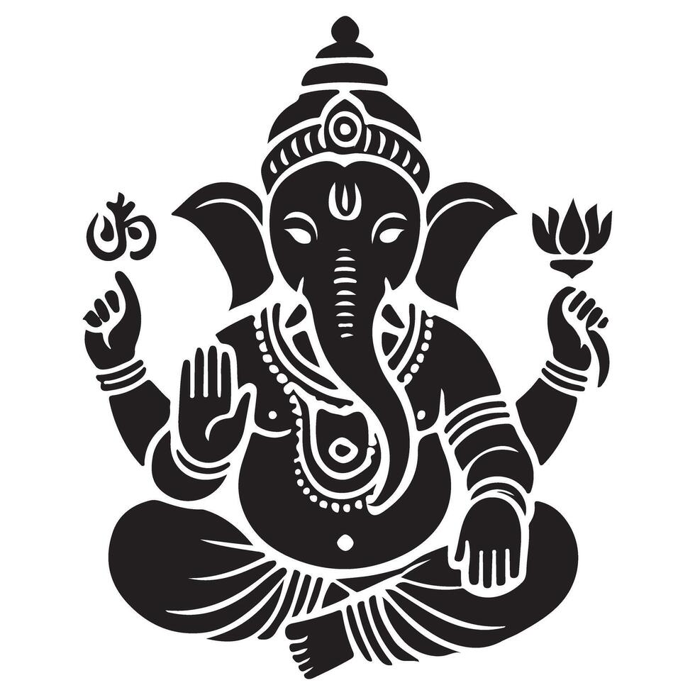 Lord Ganesha Silhouette Artwork Symbol of Wisdom vector