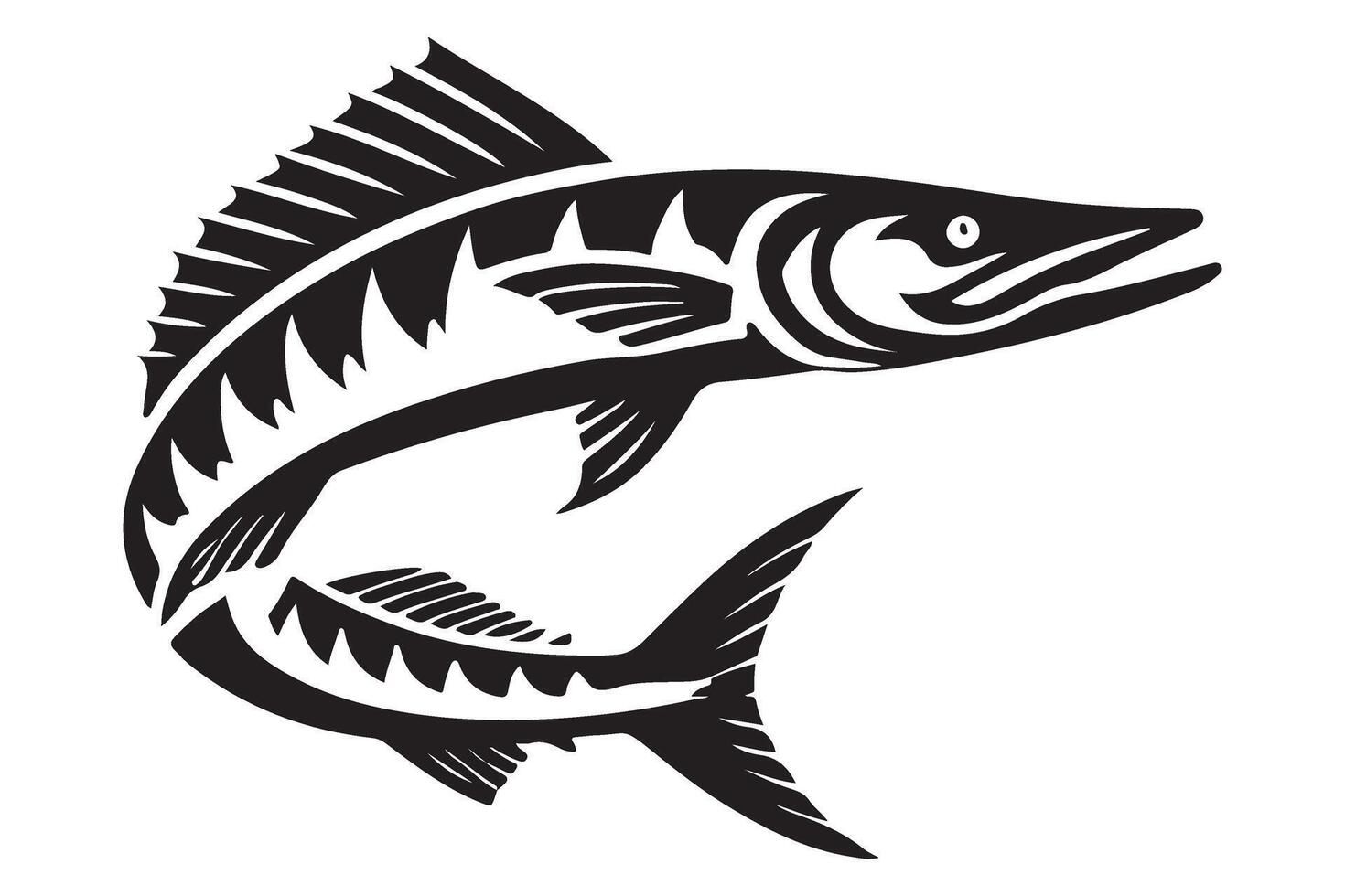 Barracuda Silhouette Illustration Fierce Fish Marine Life Design vector