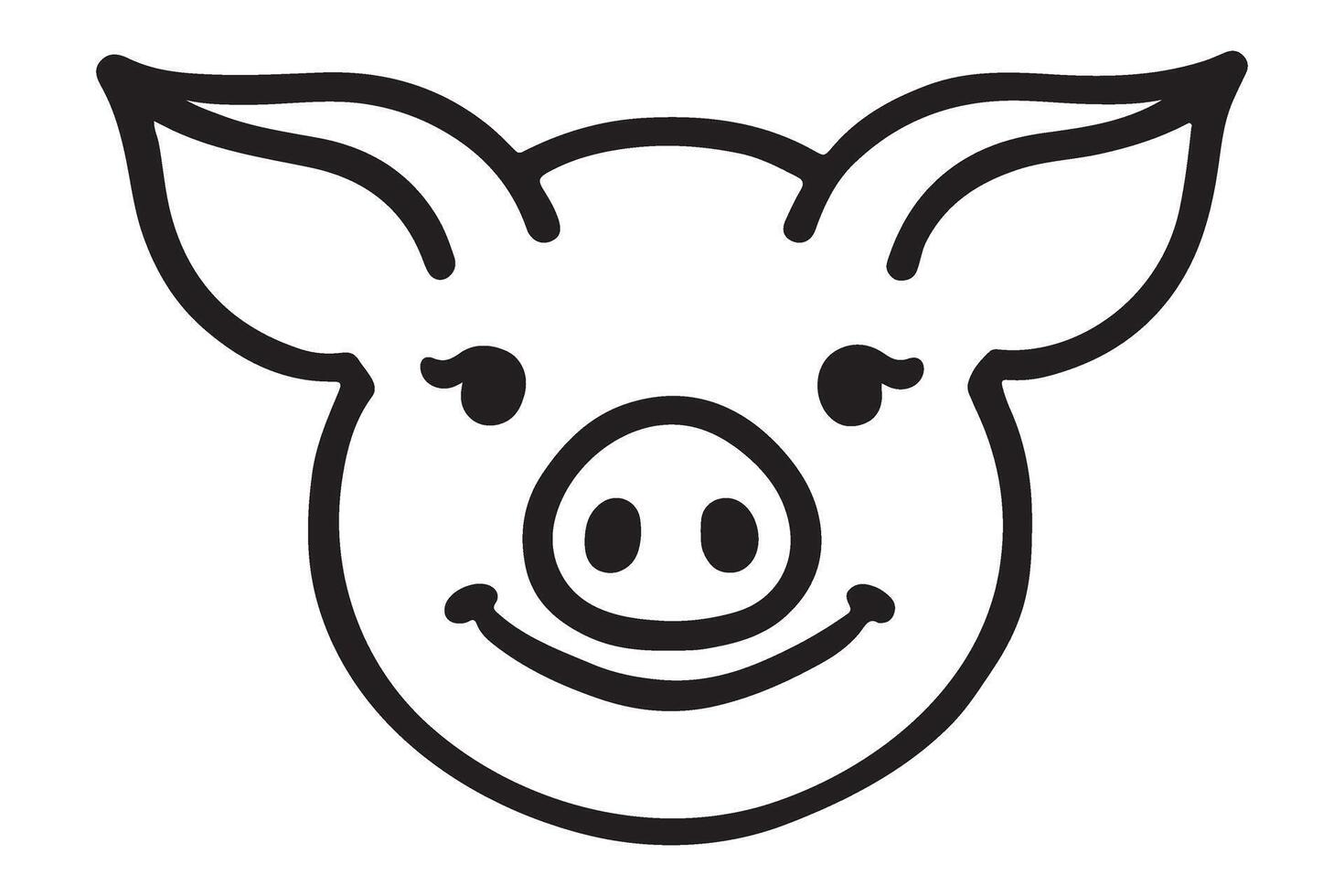 Smiling Pig Face Silhouette Illustration of Farm Animal Design vector