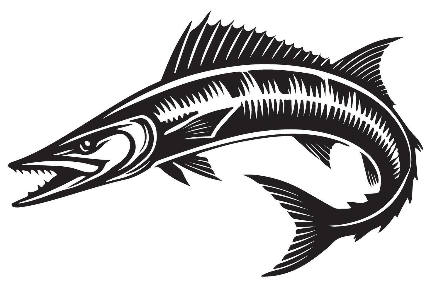 Silhouette Barracuda Fish Predator Graphic Illustration vector