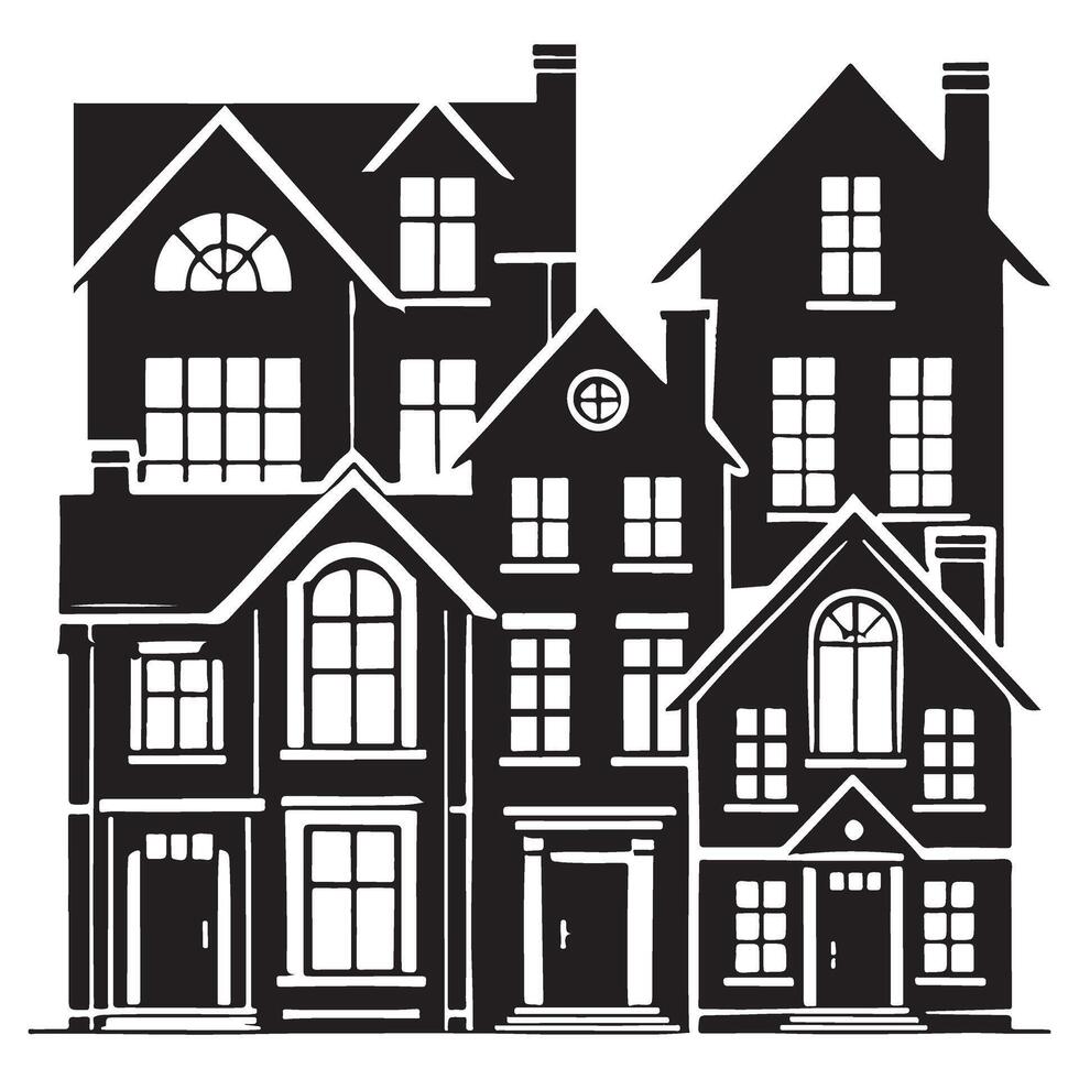 Silhouette Row of Houses Residential Buildings Illustration vector
