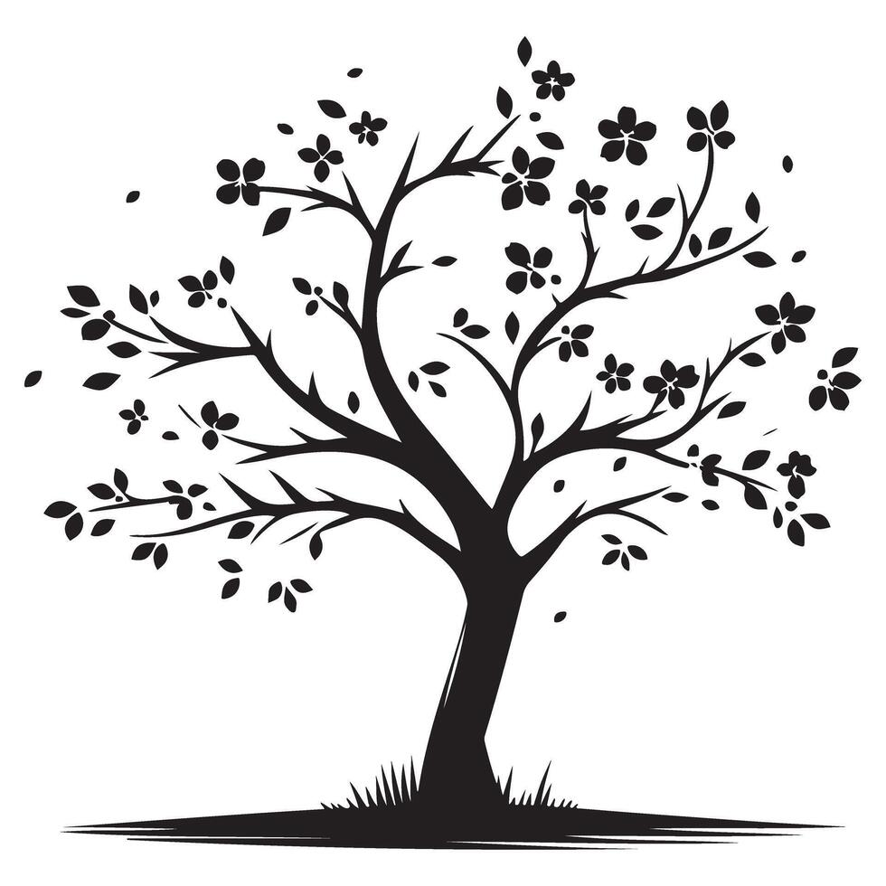Cherry Blossom Tree Silhouette Illustration for Spring Design vector