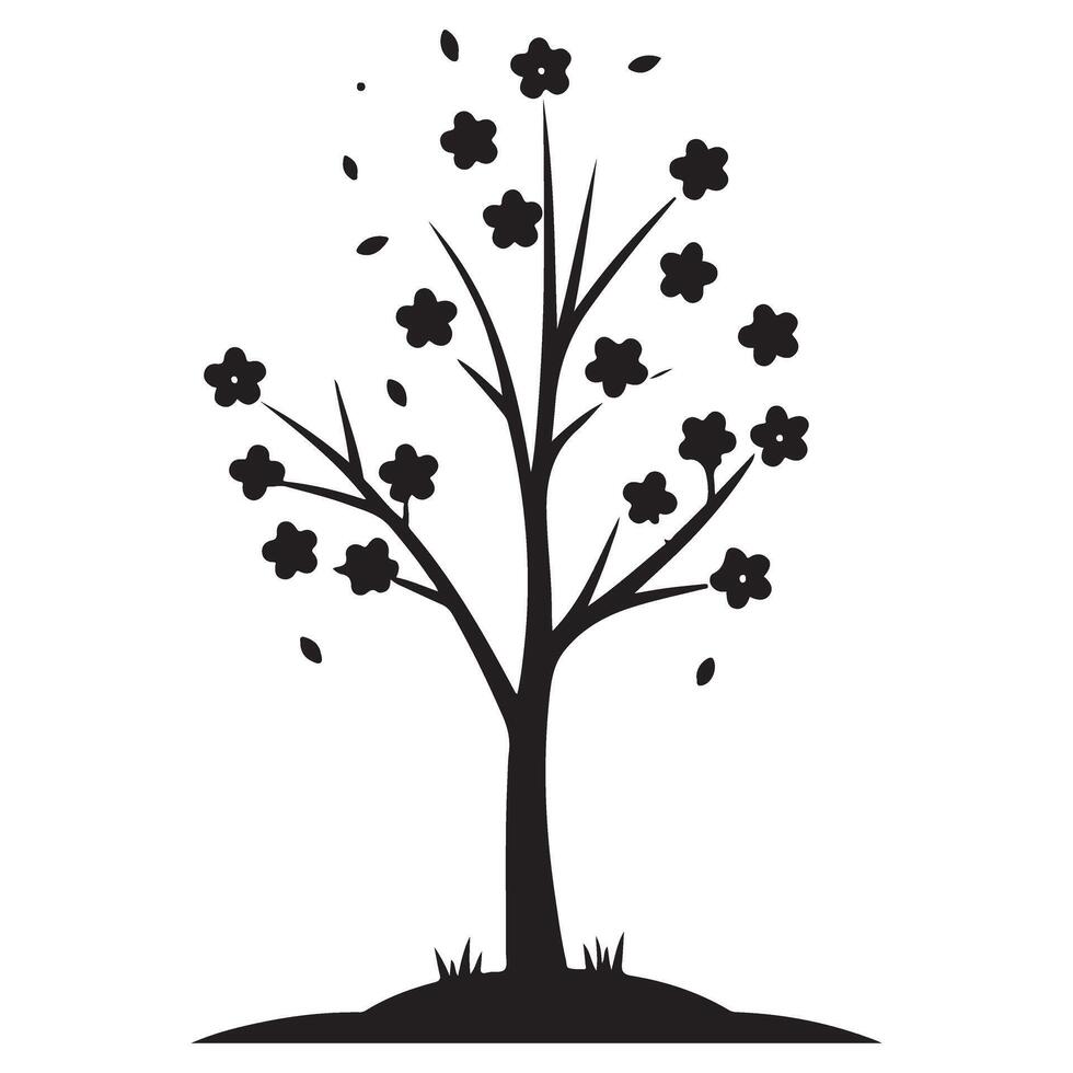 Elegant Cherry Blossom Tree Silhouette Design Element vector