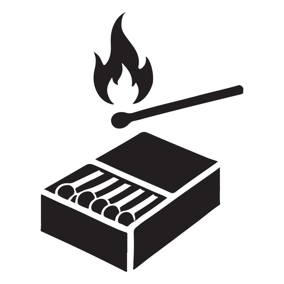 Black Silhouette Matchbox with Burning Match Illustration vector