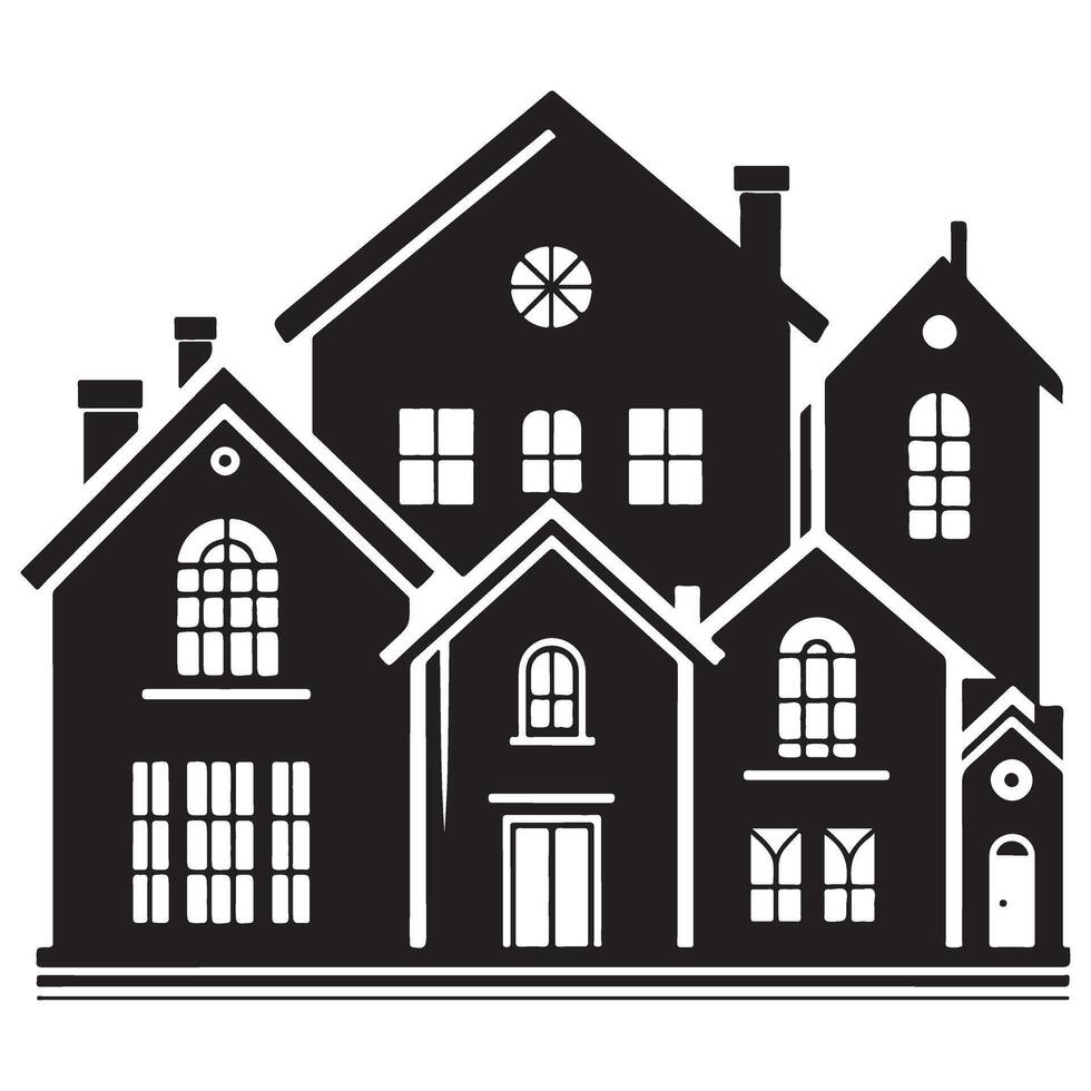 Neighborhood Silhouette Illustration Houses Homes Community Building vector