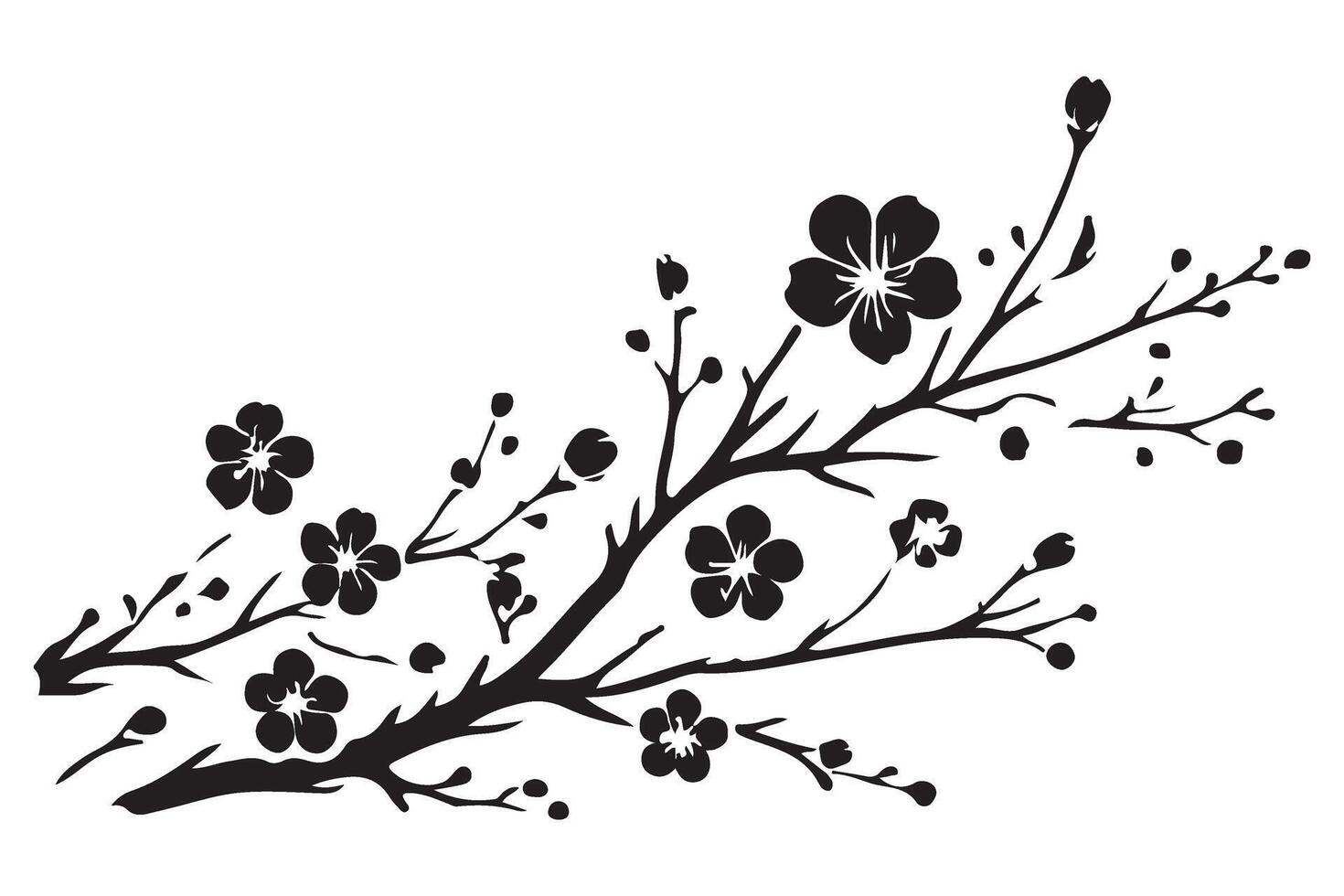Cherry blossom branch silhouette illustration art graphic element vector